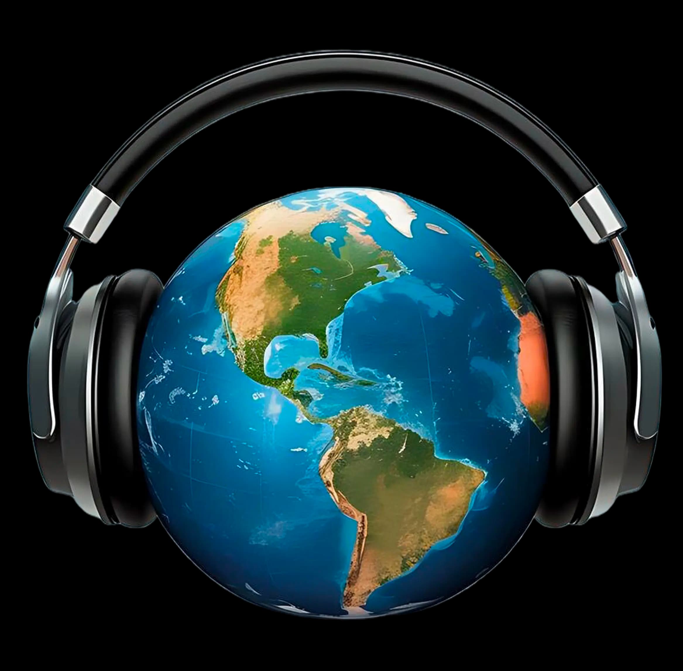 Globe with headphones placeholder